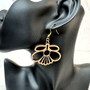 Wooden Flower Cutout Dangle Earrings